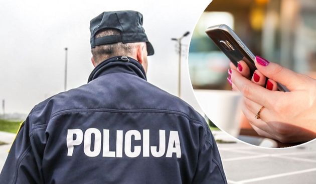 policija, mobitel, žena
