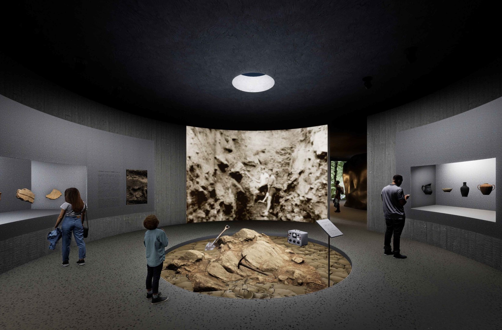 Idejno rješenje Interpretacijski centar Špilja Vindija, prva nagrada, autori Vanja Ilić arhitektura i produkt dizajn, Goran Josip Zmaić graf[8]